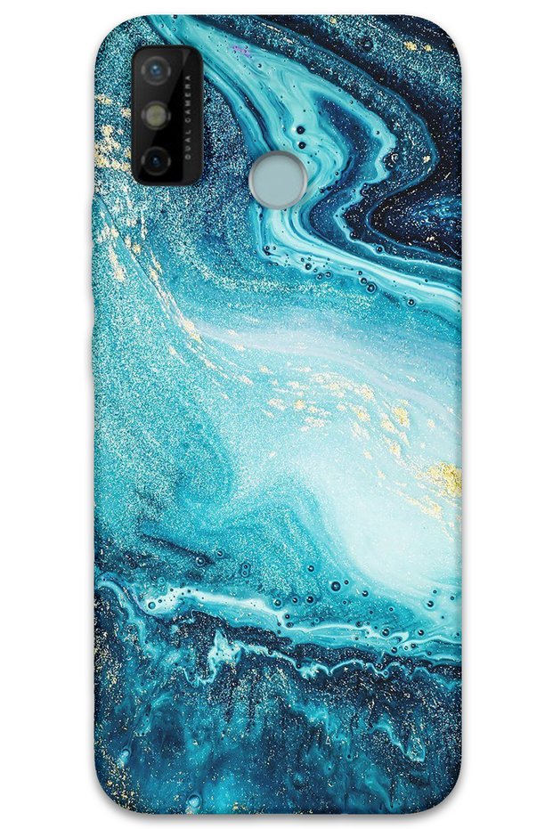 حافظة هاتف بنمط رخامي متوافقة مع هاتف Tecno Spark 6 Go + واقي شاشة - 5818