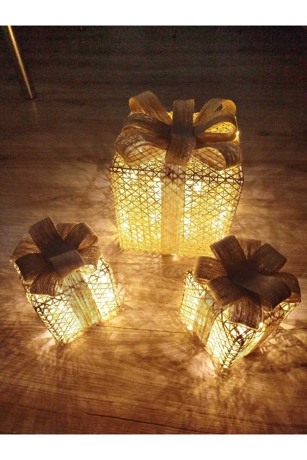 Christmas Tree Ornament Lighted Gift Box Set of 3