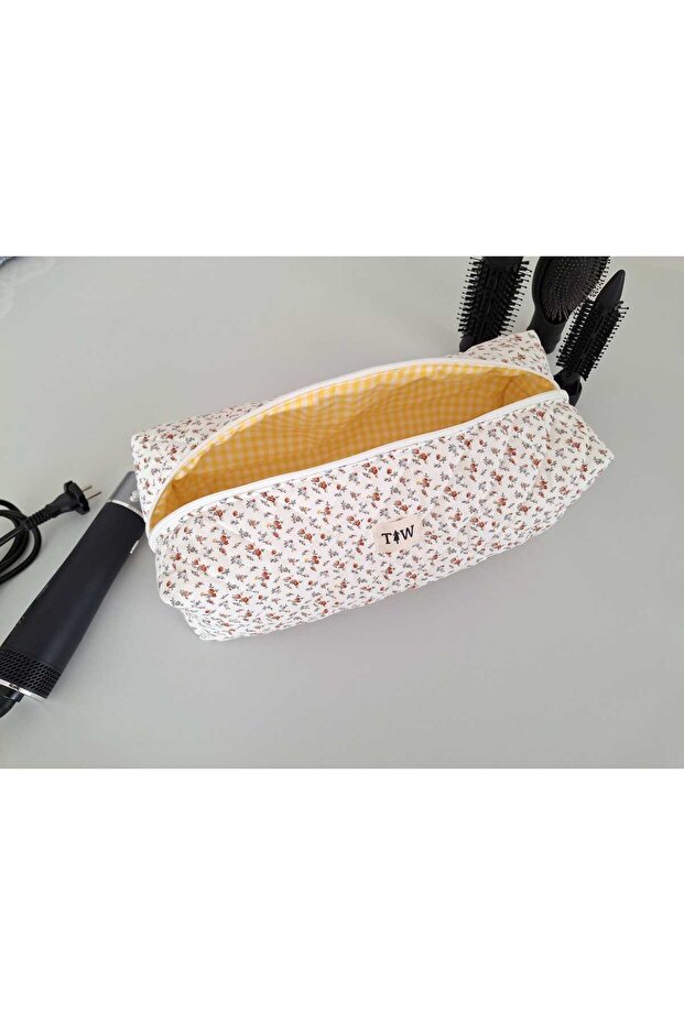 White Crispy Flower XL Size Travel Bag for All Your Hair Styling Tools