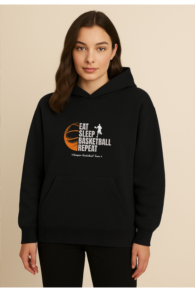 Usa Spor Basketball Eat Sleep Repeat Basketball New Season Trend Unisex Black Basic Sweatshirt Hoodie