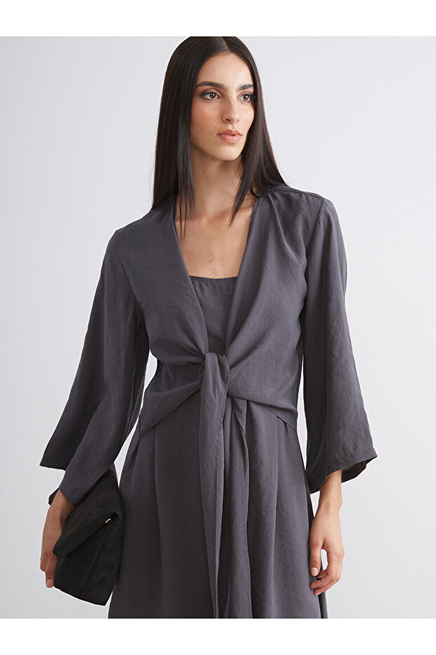 Anthracite U-Neck Tie-Up Modal Blend Dress