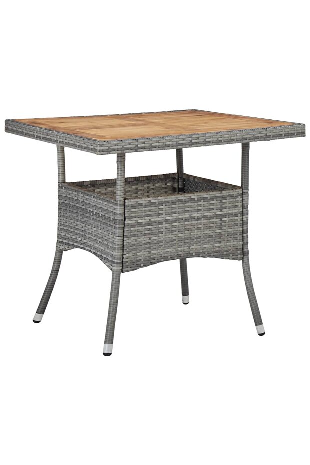 Outdoor Dining Table Grey Poly Rattan and Solid Acacia Wood