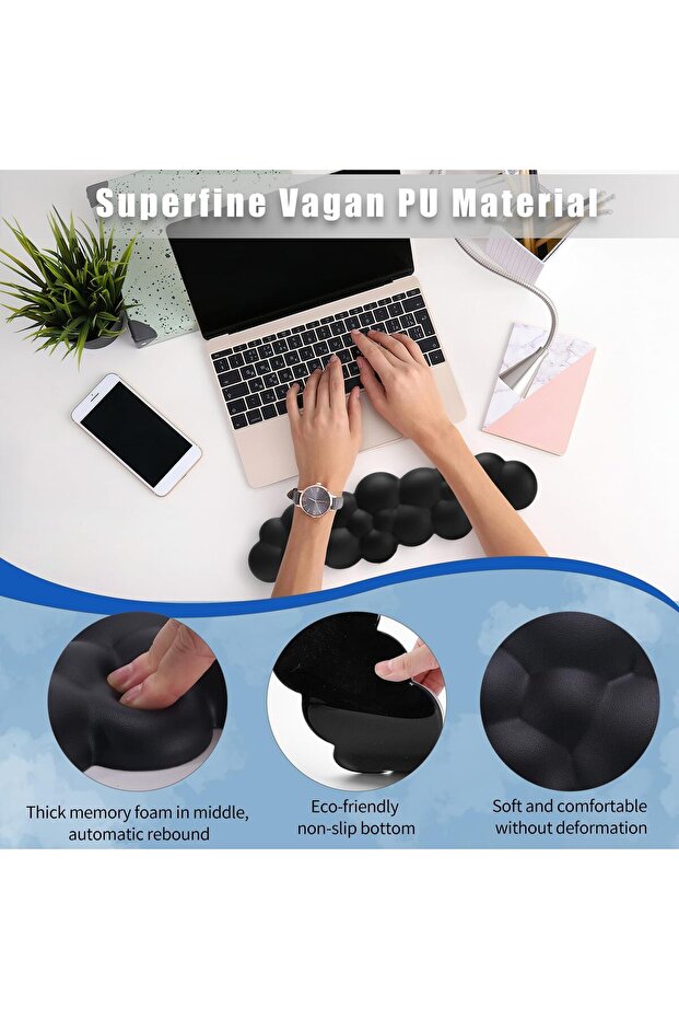 Cloud-Shaped Memory Foam Wrist Rest for Keyboard and Mouse - Comfortable Wrist Support (Black) - 5