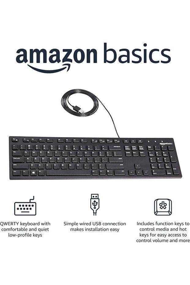 AmazonBasics Wired QWERTY Keyboard, Matte Black (US Layout) - 2