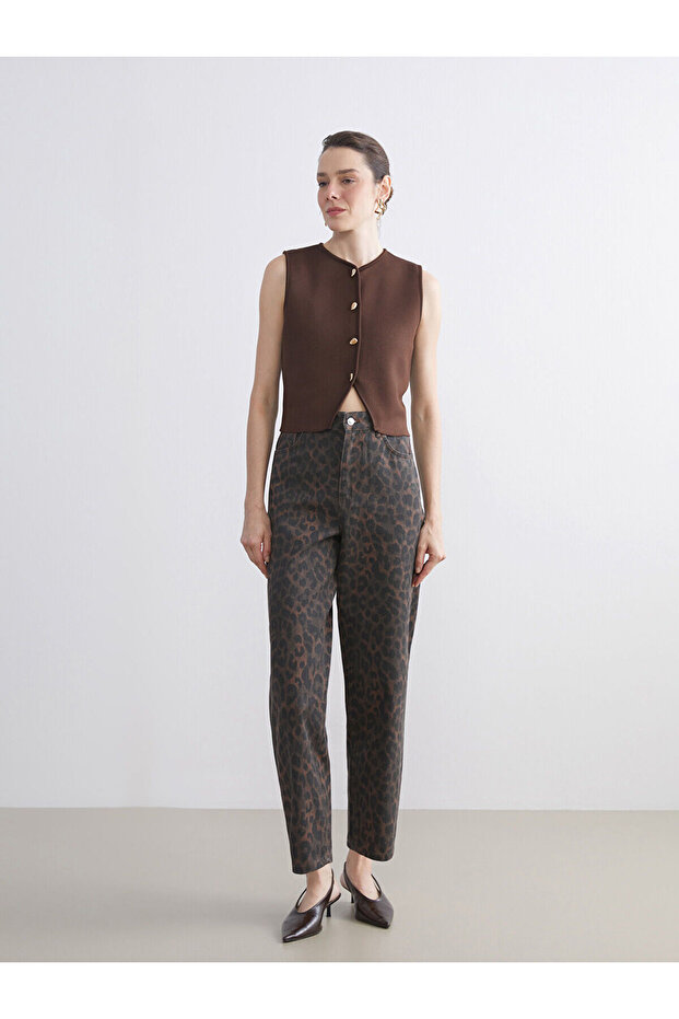 Plus New Season Baggy Fit Leopard Pattern Women's Jean Pants
