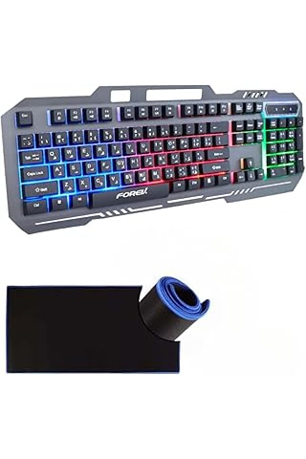 RGB Gaming Keyboard and Mouse Pad Set - Black, USB, LED Backlit, Multimedia Controls (FV-Q307) - 1