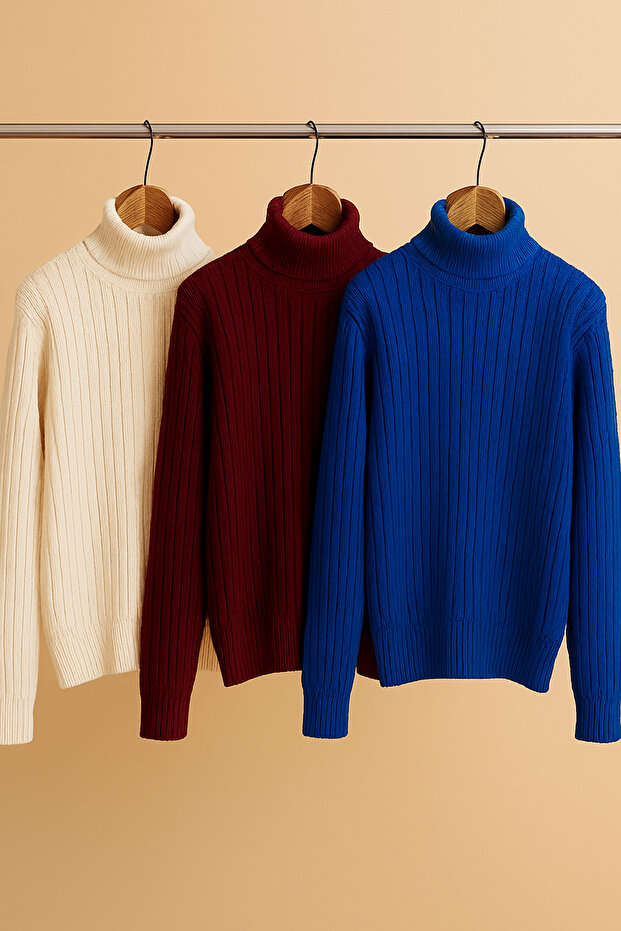 Men's 3-Pack Knitwear Corded Fabric High Neck Sweater