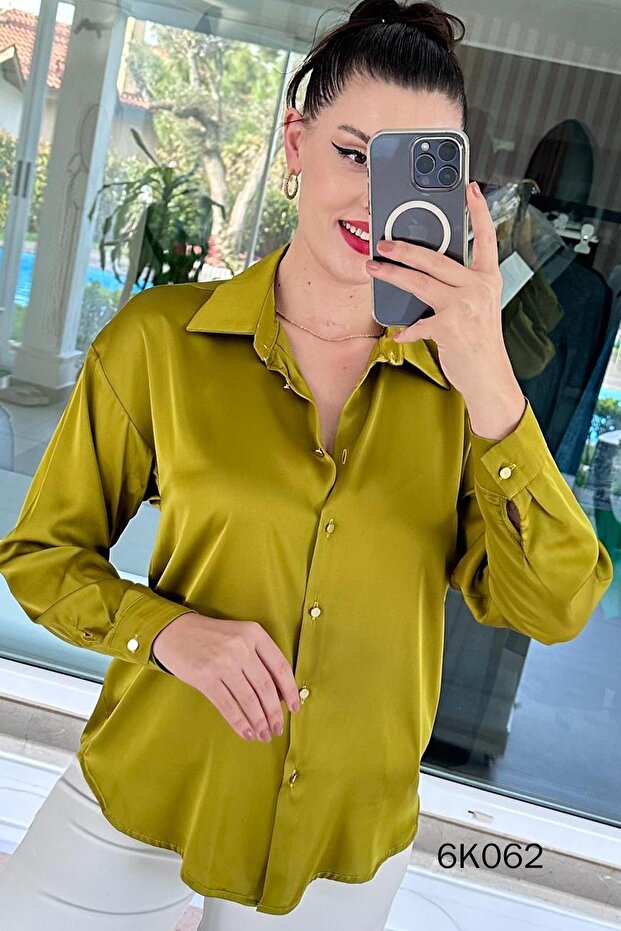 Metal Button Satin Shirt 6K062