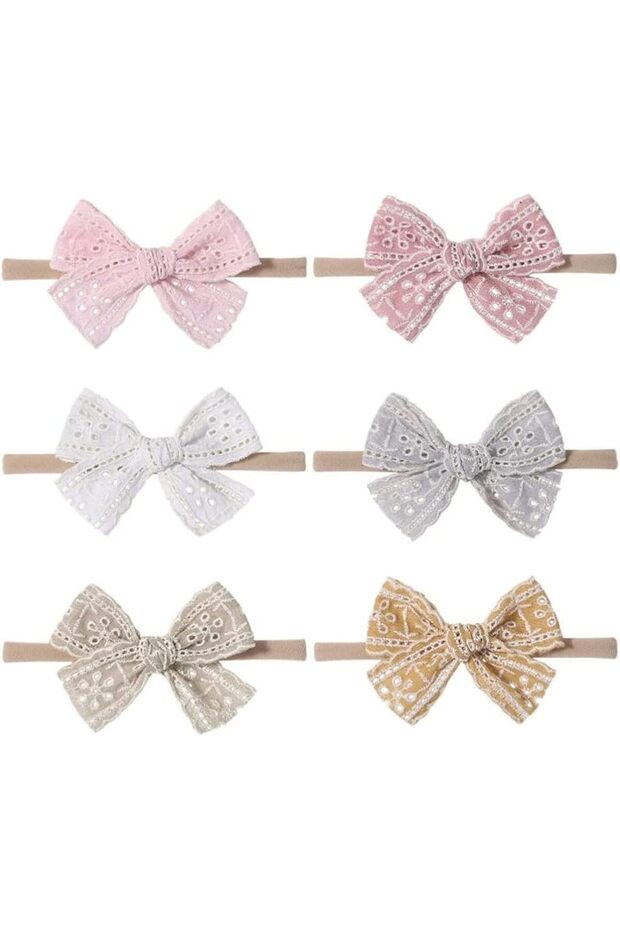 6 Pcs Baby Girls Ribbon Hair Bows Headbands Nylon Elastic