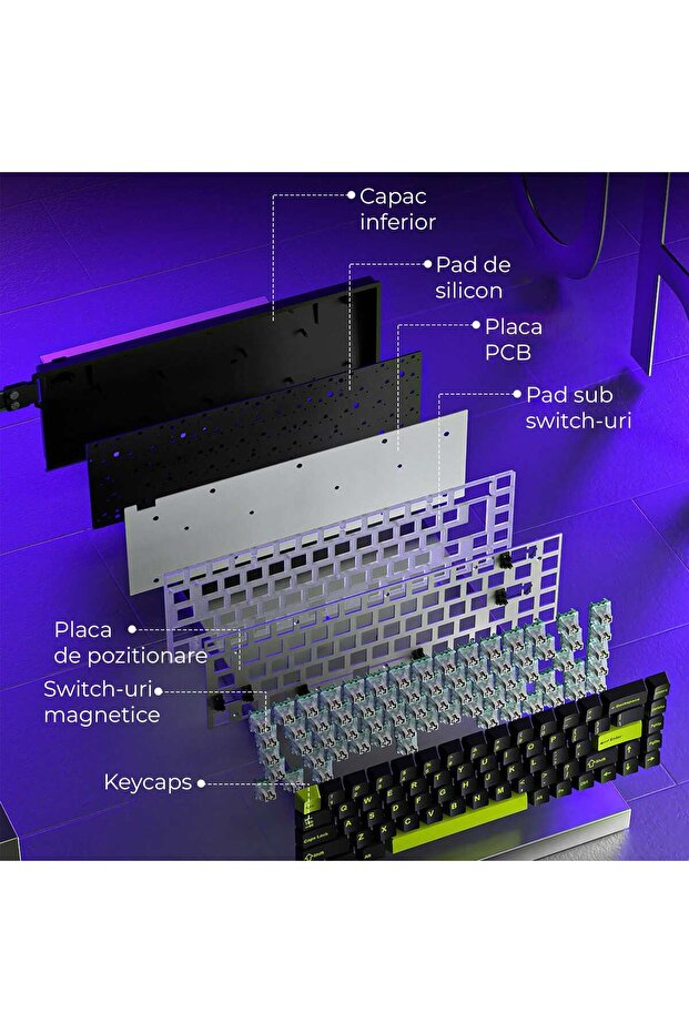 Gaming Keyboard, 68 Keys, Hall-Effect Switches, 8KHz Polling, RGB, PBT Keycaps, Black - 10