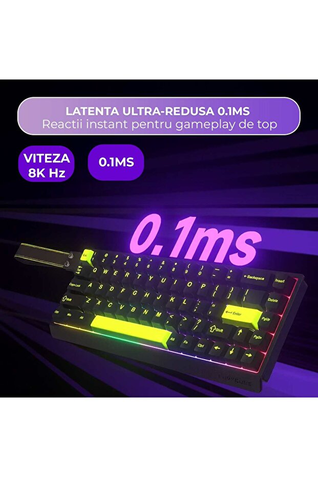Gaming Keyboard, 68 Keys, Hall-Effect Switches, 8KHz Polling, RGB, PBT Keycaps, Black - 6