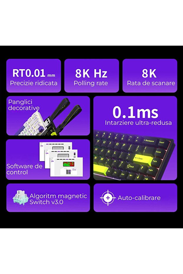 Gaming Keyboard, 68 Keys, Hall-Effect Switches, 8KHz Polling, RGB, PBT Keycaps, Black - 7