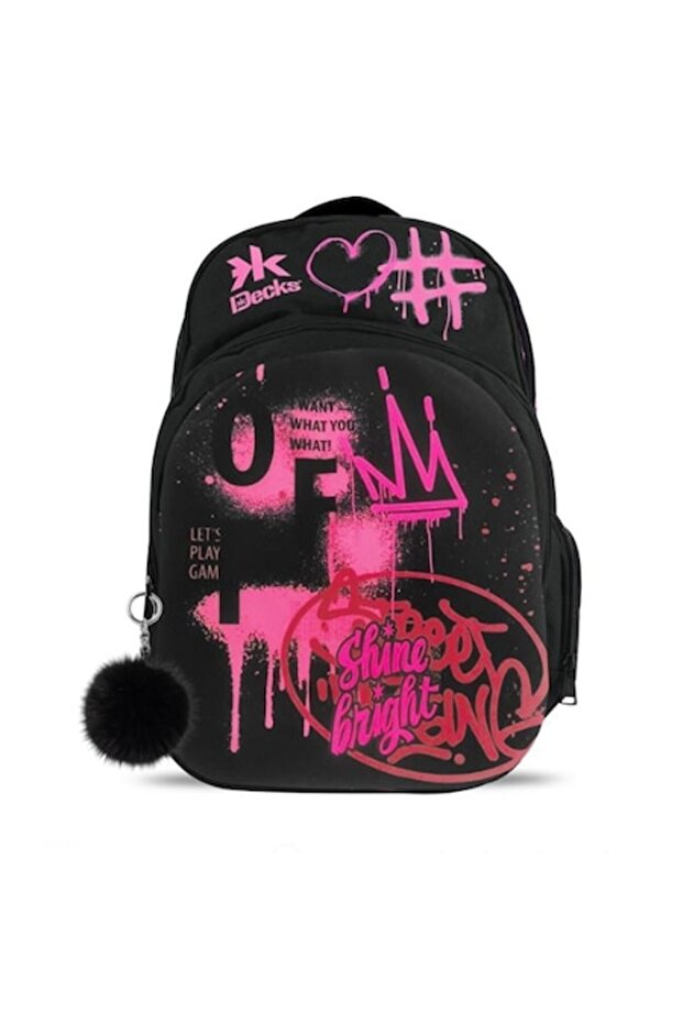 Black Backpack with Fuchsia Paint Pattern - - 1