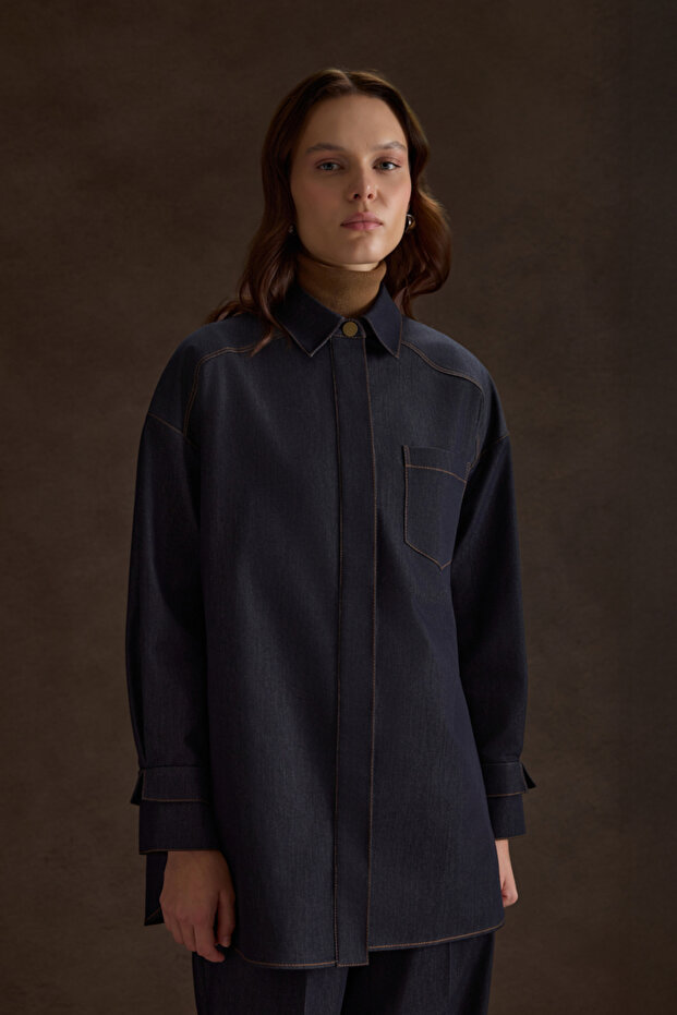 Denim Görünümlü Tunik - 1