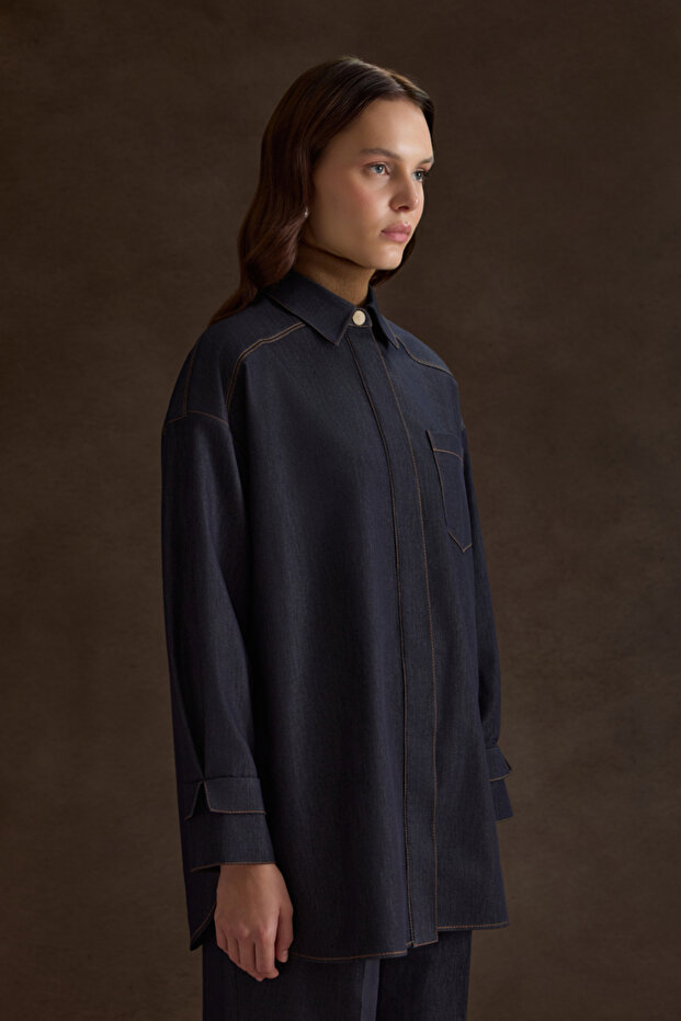 Denim Görünümlü Tunik - 4