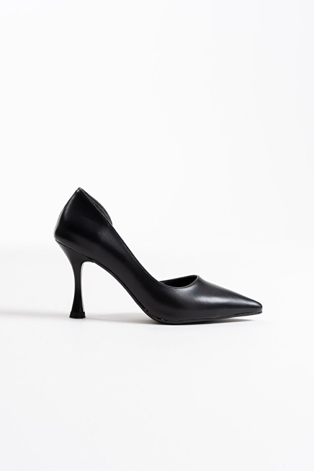 Women's Black Leather Heeled Shoes Tr08Ms45N
