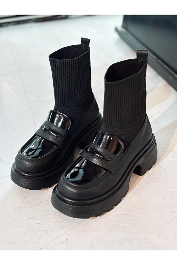 Celora Kadın Kalın Taban Bot Siyah Triko - 1