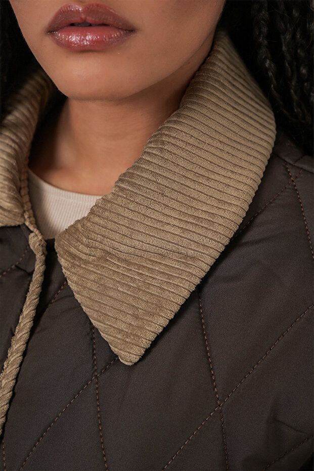 Kadın Kapitone Oversize Mont 5226 - Kahve Bej - 6