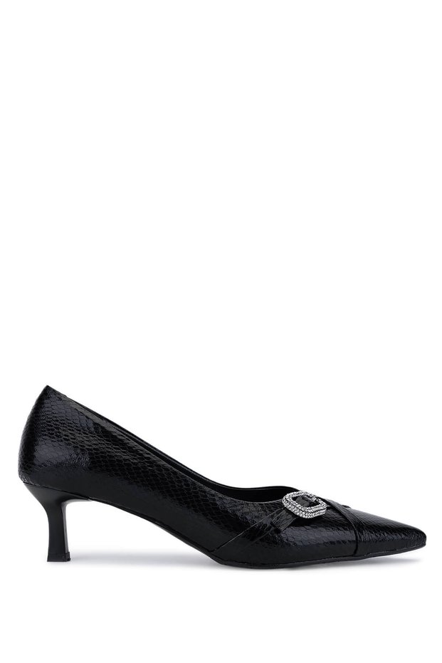 Women's Faux Leather Black Heeled Shoes