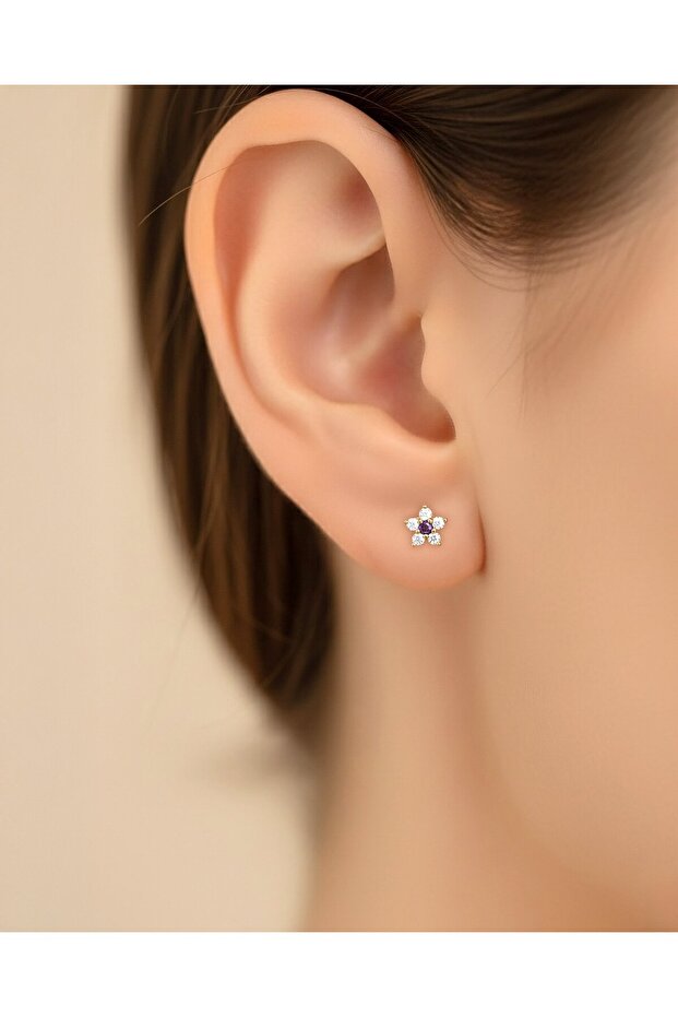 Feraye Minik Çiçek 14 Ayar Altın Küpe - 2