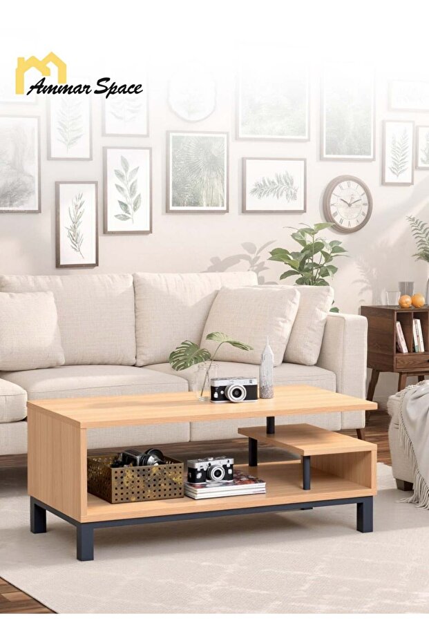Living Room Center Table Coffee Table with Open Storage Shelf Wooden Rectangle Wooden Sofa Table - 1