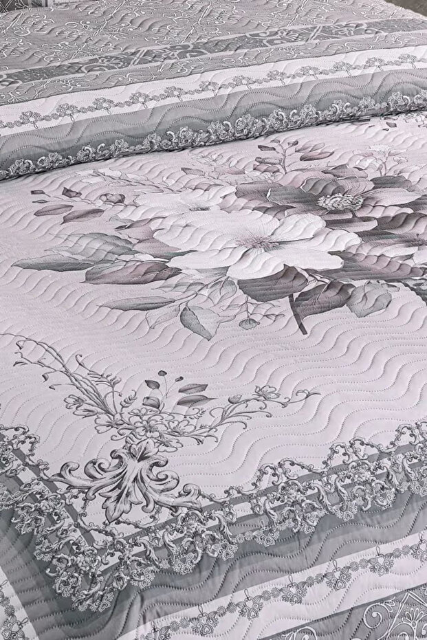 Çift Kişilik Kapitone Yatak Örtüsü, Klasik Desenli Model - Beste Gri (250 X 260cm) - 2