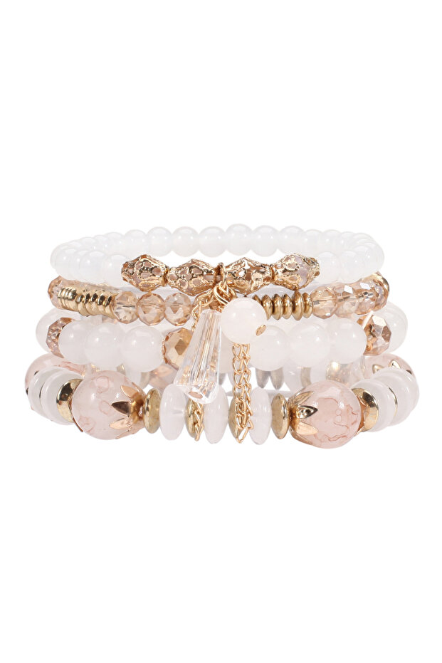 white Bohemian Stackable Bead Bracelets for Women Multilayered Bracelet Pendant Charm Stretch Bangle