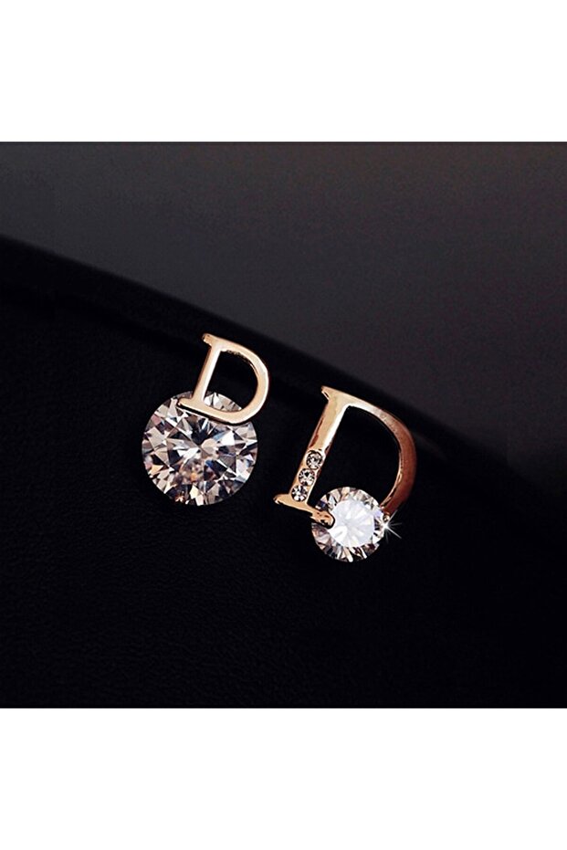 Letter D Earrings Letter D Earrings Women Shiny Zircon Stud Earrings Light Luxury European and Ameri