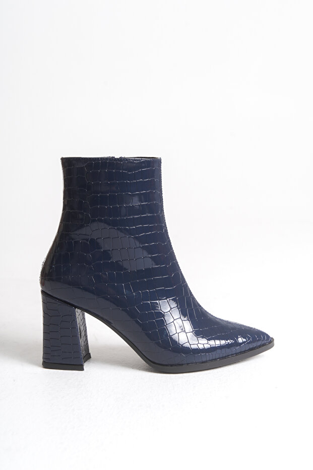 Women's Special Design Pointed Toe Thick Heeled Shiny Crocodile Zippered Boots