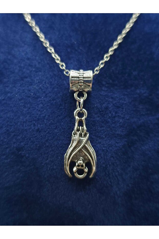 Reverse Bat Horror Halloween Themed Bat Model Steel Pendant and Steel Chain Necklace