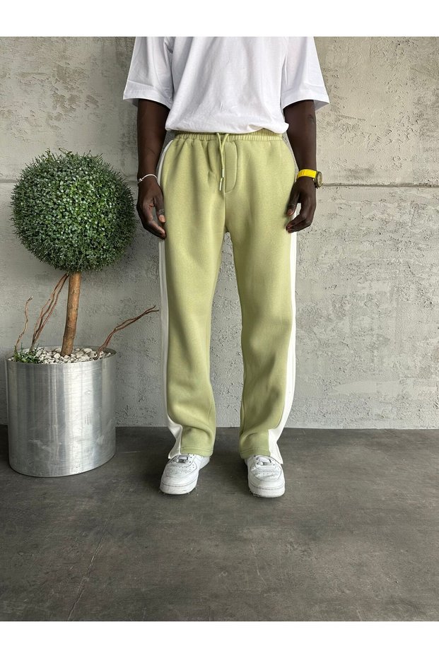 Green Striped Detail Raw Hem Baggy Tracksuit