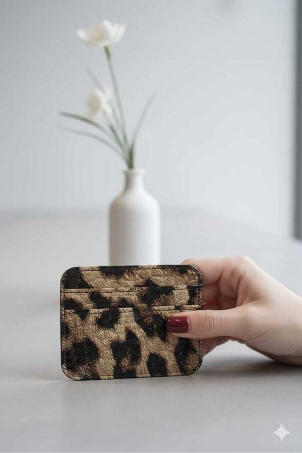 محفظة صغيرة لحمل البطاقات بنمط الفهد اللامع - 4