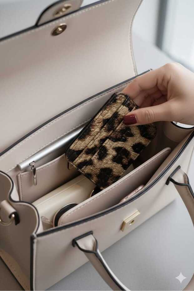 محفظة صغيرة لحمل البطاقات بنمط الفهد اللامع - 3