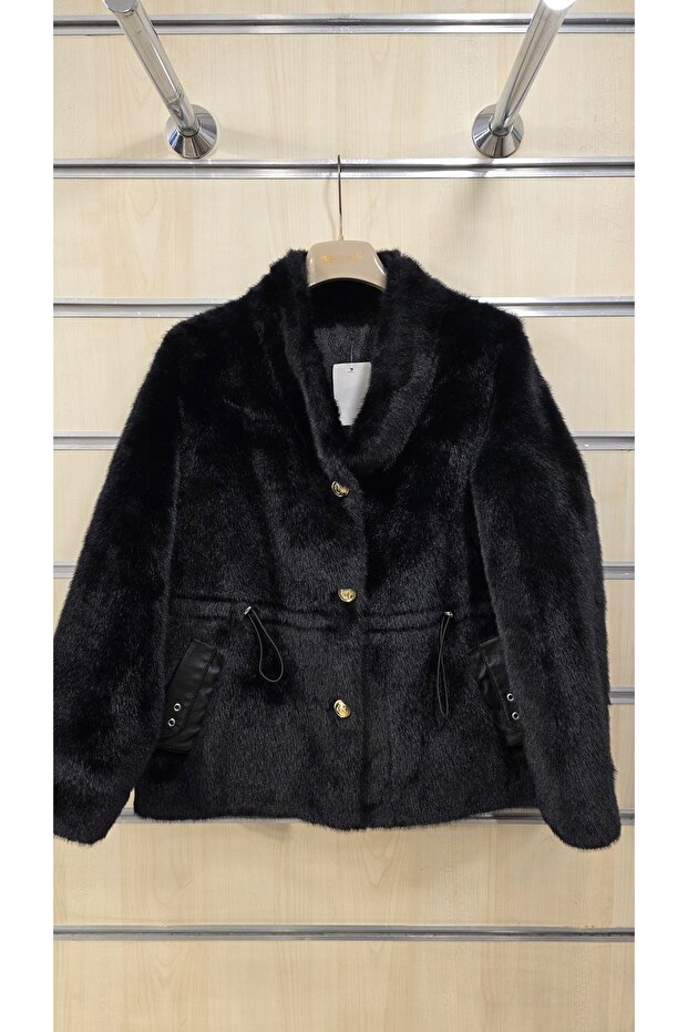 Kürk Mont Sarı Düğmeli - 1