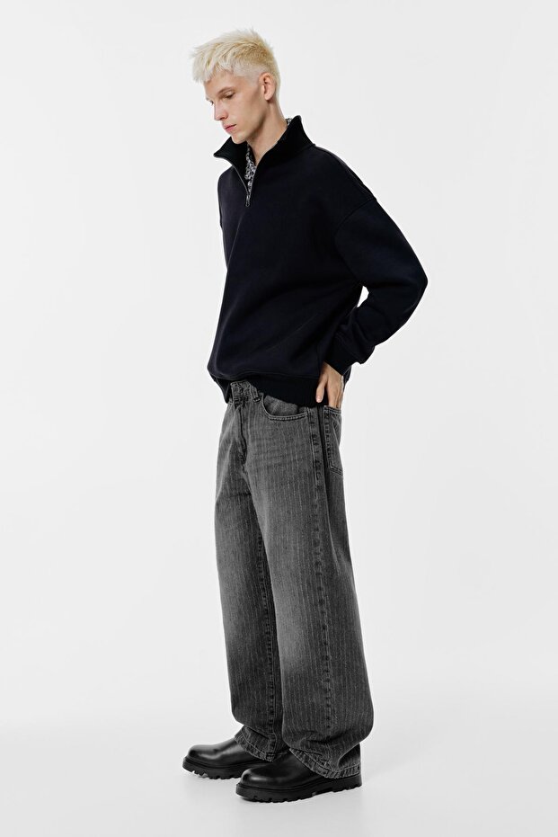 Lazer baskılı geniş paça jean - 4