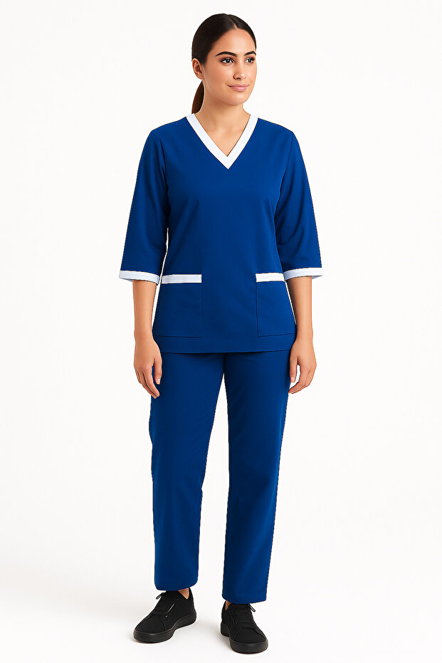 3/4 Sleeve V-Neck Scrub Set for Women – Cleaning, Spa & Medical Uniform