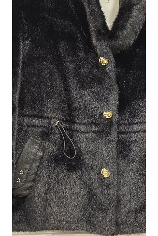 Kürk Mont Sarı Düğmeli - 5