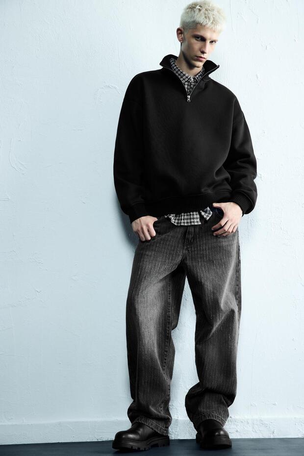 Lazer baskılı geniş paça jean - 1