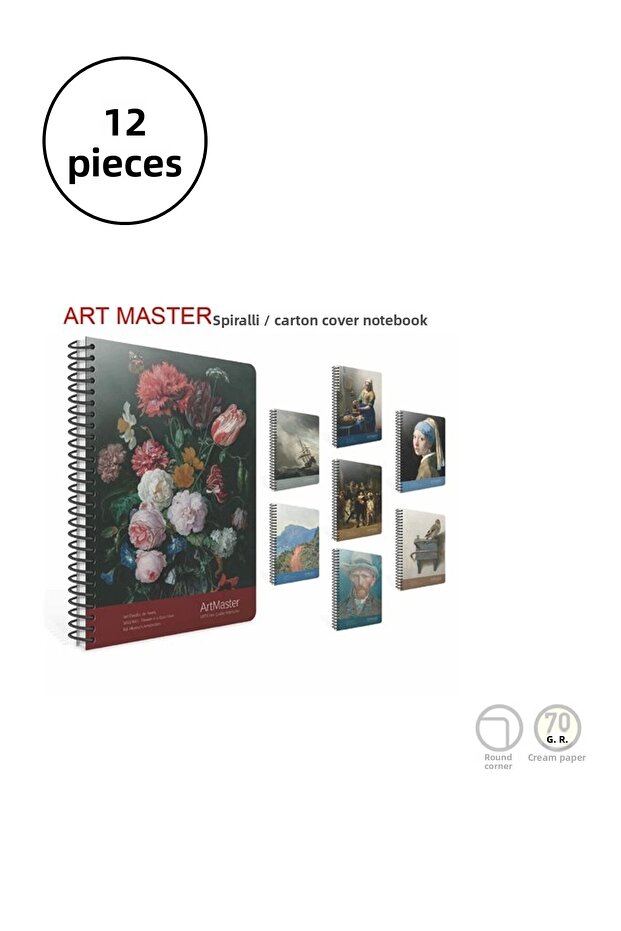 Art Master 19x26 cm Striped Spiral Cardboard Cover - 100 yp 12 Pieces