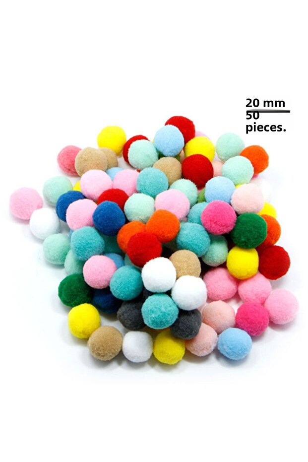 50 Pieces - Pompoms, 20 Mm, Colorful Pompoms, Plush Pompoms