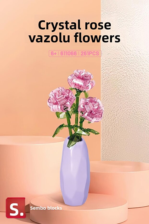 Crystal Rose Decorative Roses with Vase 261 Pieces Building Blocks Compatible with Building Toy (611066)