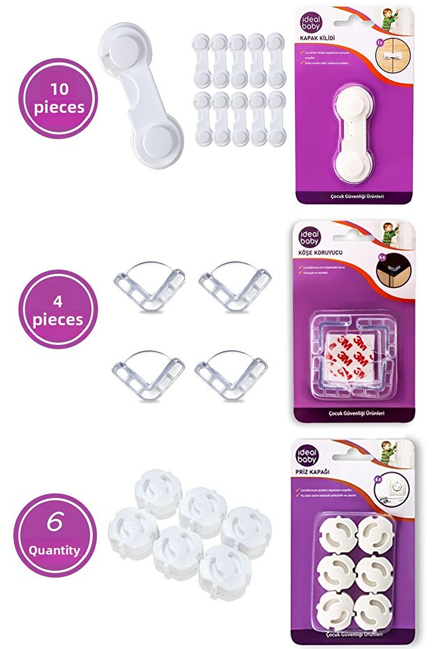 20-Piece Child Safety Safety Set 10 Cabinet Lock 4 Corner Protective Lock 6 Socket Cover