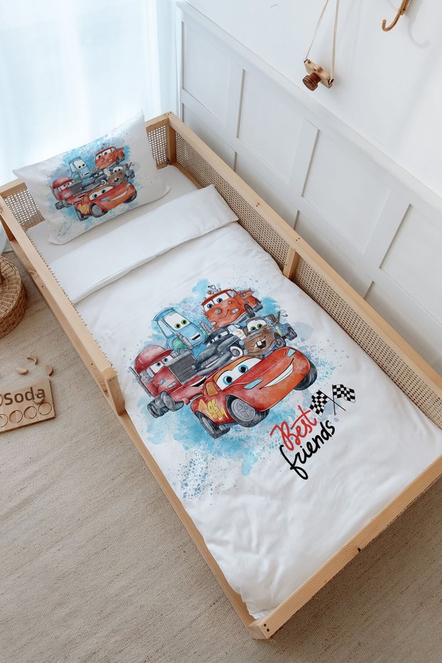 Montessori (Without Sheets) Duvet Cover Set 100X200 cm - Cartoon Series - Racer Lightning and His Friends