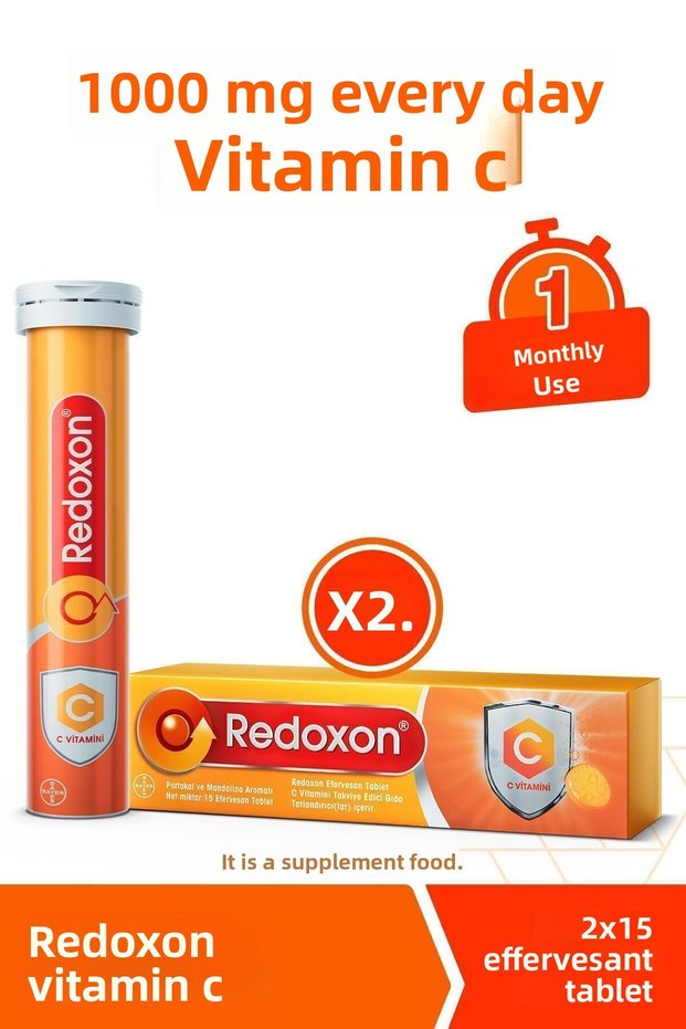 Vitamin C 15 Effervescent Tablet 2-Pack I 1000 Mg Vitamin C Containing Supplementary Food