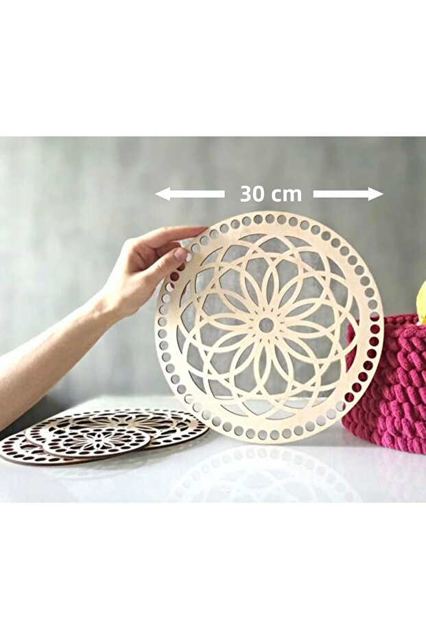 Beige Single Face Patterned Wooden Mdf Basket Tray - 30 cm Diameter, 3 mm Base (2 Pieces)