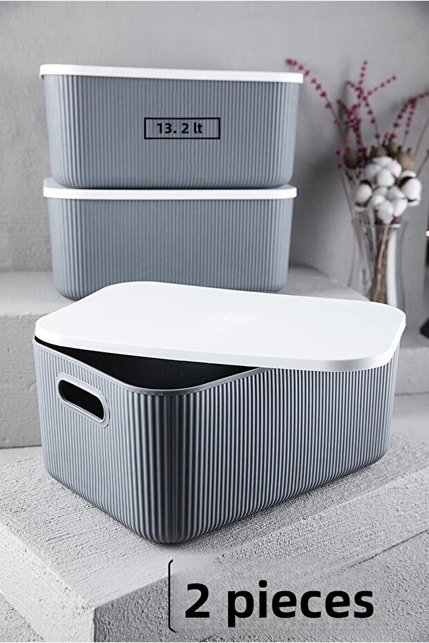 2 Pieces Storage 13 Lt Gray Multi-Purpose Closet Organizer Box with Lid Boots Box - 1