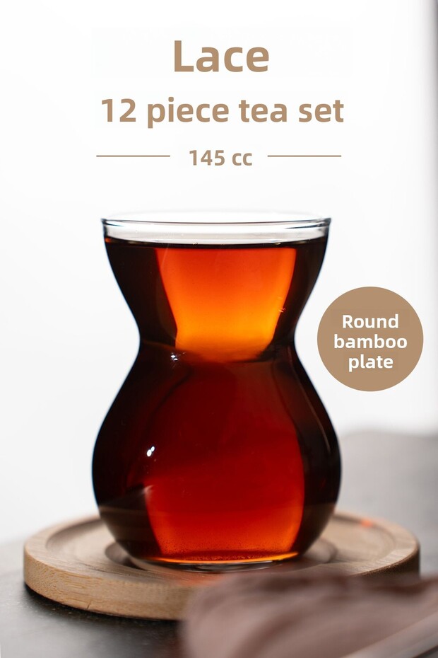 Dantel 12 Piece Round Bamboo Base Tea Set