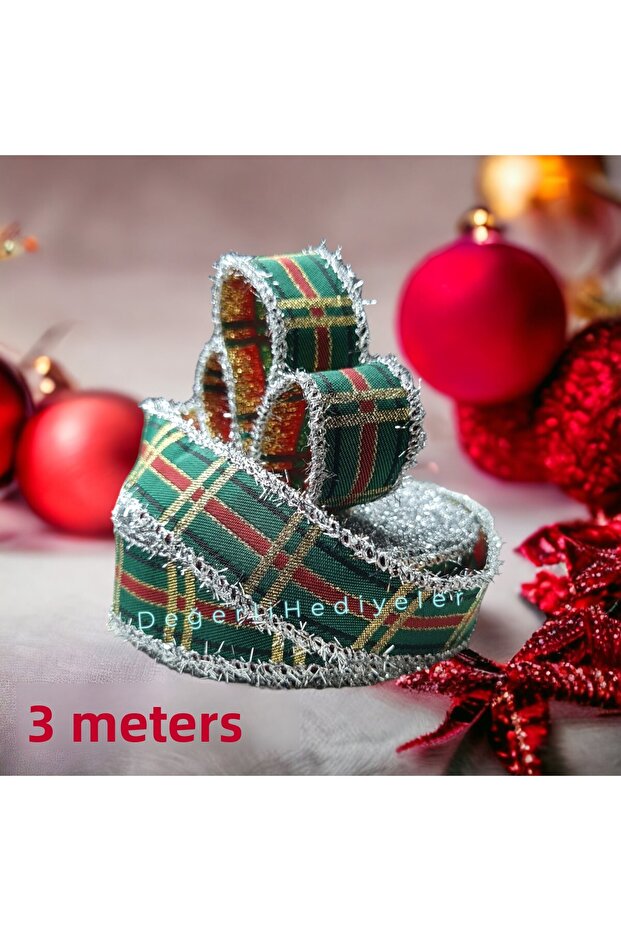 3 Meters New Year Ribbon Plaid Glitter Decoration Ribbon Box Packaging Ribbon