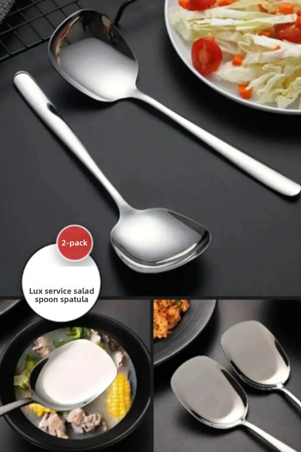 2 Pcs Practical 21 cm Stainless Steel Luxury Serving Salad Spoon Spatula | Steel Food Serving Spoon