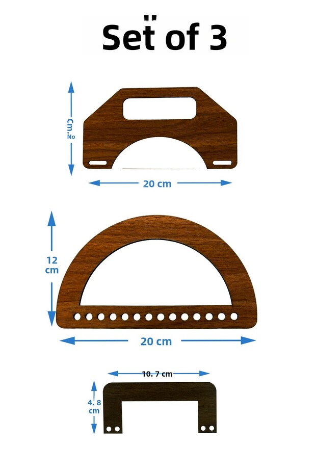 Set of 3 Wooden Bag Handles (3 Pairs) (6 Pieces) (Brown)